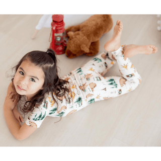 Bamboo Short Sleeve Pajama Set - Latte Camping Animals KicKee Pants Size: 2T