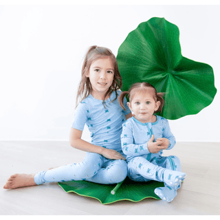 Bamboo Short Sleeve Pajama Set - Seaside Blue Frogs & Flies KicKee Pants Size: 2T