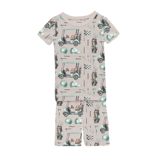 Bamboo Short Sleeve Pajama Set with Shorts - Latte GolfKicKee PantsSize: 2T