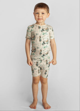 Bamboo Short Sleeve Pajama Set with Shorts - Latte GolfKicKee PantsSize: 2T