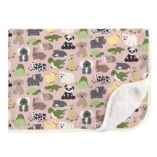 Print Bamboo Sherpa-Lined Throw Blanket - Baby Rose Too Many Stuffies Swaddling & Receiving Blankets