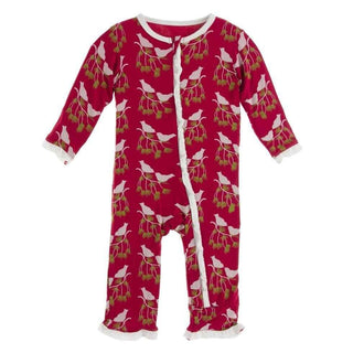 Bamboo Classic Ruffle Coverall with Zipper - Crimson Kissing Birds Baby & Toddler Sleepwear