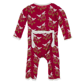 Bamboo Classic Ruffle Coverall with Zipper - Crimson Kissing Birds Baby & Toddler Sleepwear