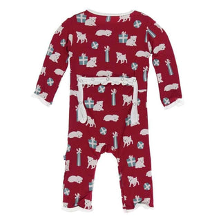 Print Bamboo Classic Ruffle Coverall with Zipper - Crimson Puppies and Presents Baby & Toddler Sleepwear