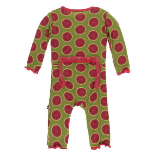 Print Bamboo Classic Ruffle Coverall with Zipper - Grasshopper Watermelon Baby & Toddler Sleepwear