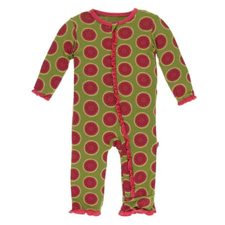 Print Bamboo Classic Ruffle Coverall with Zipper - Grasshopper Watermelon Baby & Toddler Sleepwear