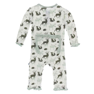 Print Bamboo Classic Ruffle Coverall with Zipper - Natural Forest Animals Baby & Toddler Sleepwear