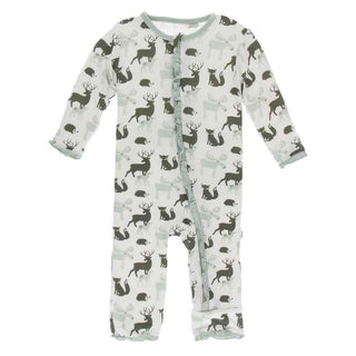 Print Bamboo Classic Ruffle Coverall with Zipper - Natural Forest Animals Baby & Toddler Sleepwear
