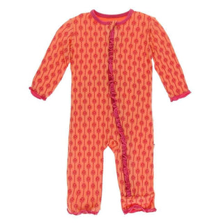 Print Bamboo Classic Ruffle Coverall with Zipper - Nectarine Leaf Lattice Baby & Toddler Sleepwear