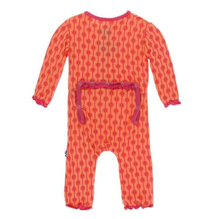 Print Bamboo Classic Ruffle Coverall with Zipper - Nectarine Leaf Lattice Baby & Toddler Sleepwear