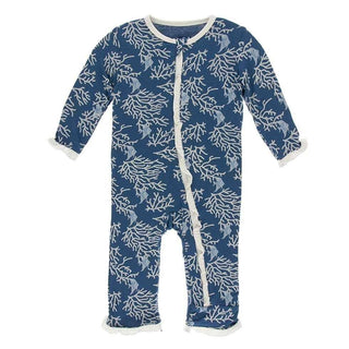Print Bamboo Classic Ruffle Coverall with Zipper - Twilight Coral Fans Baby & Toddler Sleepwear