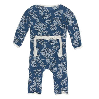 Print Bamboo Classic Ruffle Coverall with Zipper - Twilight Coral Fans Baby & Toddler Sleepwear