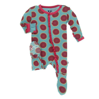 Print Bamboo Classic Ruffle Footie with Snaps - Neptune Watermelon Baby & Toddler Sleepwear
