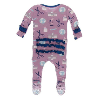 Print Bamboo Classic Ruffle Footie with Snaps - Pegasus Education Baby & Toddler Sleepwear