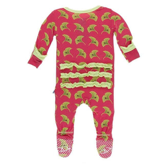 Print Bamboo Classic Ruffle Footie with Snaps - Red Ginger Ginkgo Baby & Toddler Sleepwear