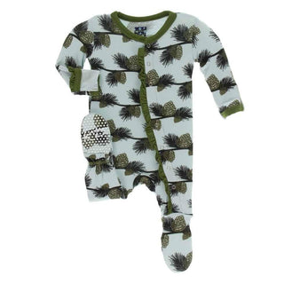 Print Bamboo Classic Ruffle Footie with Snaps - Spring Sky Pine Cones Baby & Toddler Sleepwear