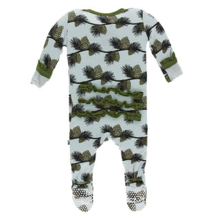 Print Bamboo Classic Ruffle Footie with Snaps - Spring Sky Pine Cones Baby & Toddler Sleepwear