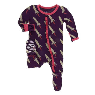 Print Bamboo Classic Ruffle Footie with Snaps - Wine Grapes Rockets Baby & Toddler Sleepwear