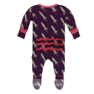 Print Bamboo Classic Ruffle Footie with Snaps - Wine Grapes Rockets Baby & Toddler Sleepwear