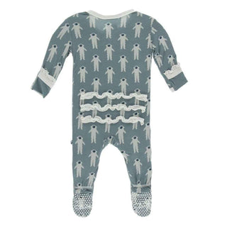 Print Bamboo Classic Ruffle Footie with Zipper - Dusty Sky Astronaut Baby & Toddler Sleepwear