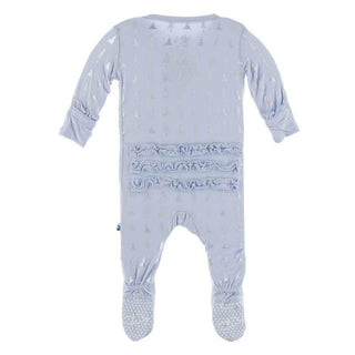 Print Bamboo Classic Ruffle Footie with Zipper - Frost Silver Trees Baby & Toddler Sleepwear