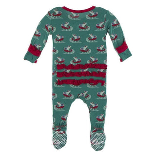 Print Bamboo Classic Ruffle Footie with Zipper - Ivy Sled KicKee Pants Size: Newborn