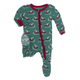 Print Bamboo Classic Ruffle Footie with Zipper - Ivy Sled KicKee Pants Size: Newborn