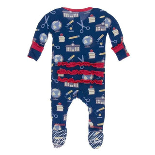 Print Bamboo Classic Ruffle Footie with Zipper - Navy Education Baby & Toddler Sleepwear