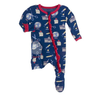 Print Bamboo Classic Ruffle Footie with Zipper - Navy Education Baby & Toddler Sleepwear