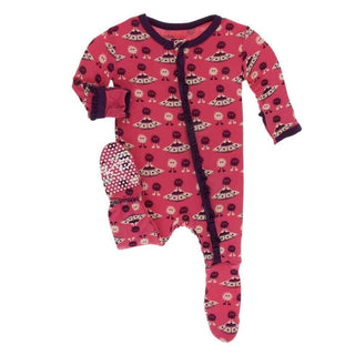 Print Bamboo Classic Ruffle Footie with Zipper - Red Ginger Aliens with Flying Saucers Baby & Toddler Sleepwear