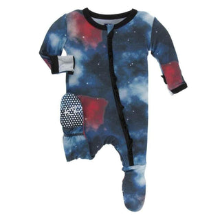 Print Bamboo Classic Ruffle Footie with Zipper - Red Ginger Galaxy Baby & Toddler Sleepwear