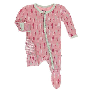 Print Bamboo Classic Ruffle Footie with Zipper - Strawberry Garden Tools Baby & Toddler Sleepwear