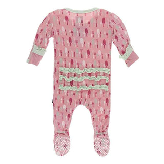 Print Bamboo Classic Ruffle Footie with Zipper - Strawberry Garden Tools Baby & Toddler Sleepwear