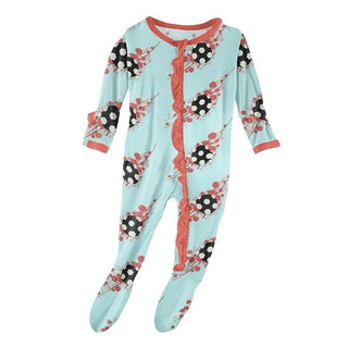 Print Bamboo Classic Ruffle Footie with Zipper - Summer Sky Soccer Splash Baby & Toddler Sleepwear