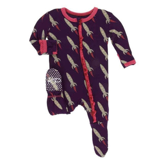 Print Bamboo Classic Ruffle Footie with Zipper - Wine Grapes Rockets Baby & Toddler Sleepwear