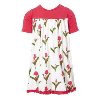Print Bamboo Classic Short Sleeve Swing Dress - Natural Red Ginger Flowers Baby & Toddler Dresses