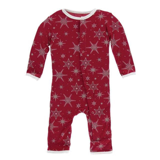 Print Bamboo Coverall with Snaps - Crimson Snowflakes Baby & Toddler Sleepwear