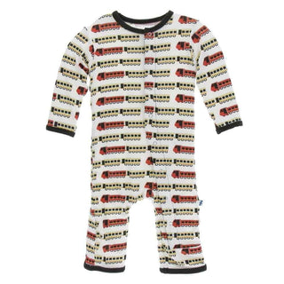 Print Bamboo Coverall with Snaps - Natural Indian Train Baby & Toddler Sleepwear