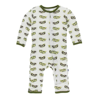 Print Bamboo Coverall with Snaps - Natural Olive Branch Baby & Toddler Sleepwear