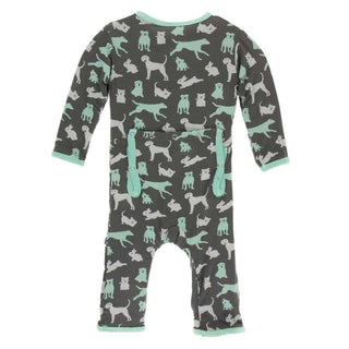 Print Bamboo Coverall with Snaps - Stone Domestic Animals Baby & Toddler Sleepwear