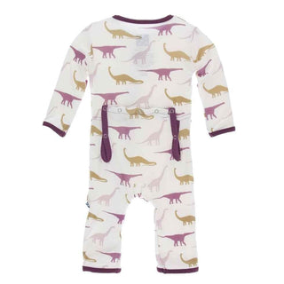 Print Bamboo Coverall with Zipper - Natural Sauropods Baby & Toddler Sleepwear
