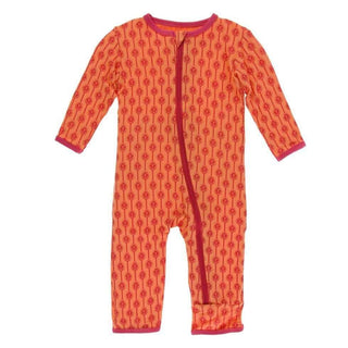 Print Bamboo Coverall with Zipper - Nectarine Leaf Lattice Baby & Toddler Sleepwear