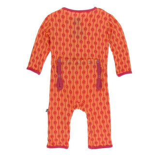 Print Bamboo Coverall with Zipper - Nectarine Leaf Lattice Baby & Toddler Sleepwear
