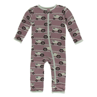 Print Bamboo Coverall with Zipper - Raisin Tractor and Grass Baby & Toddler Sleepwear