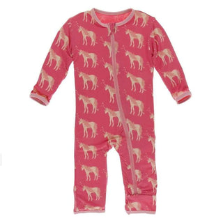 Print Bamboo Coverall with Zipper - Red Ginger Unicorns Baby & Toddler Sleepwear