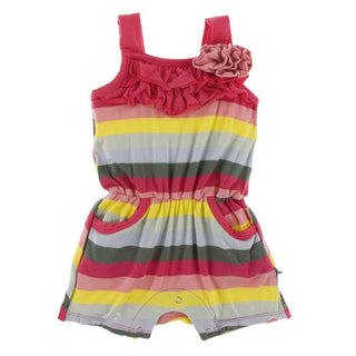 Print Bamboo Flower Romper with Pockets - Biology Stripe Baby One-Pieces