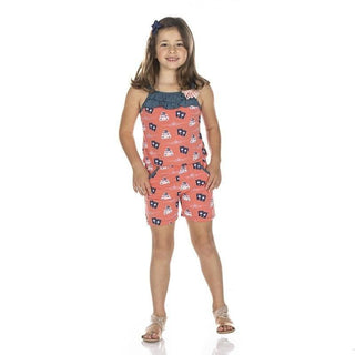 Print Bamboo Flower Romper with Pockets - English Rose Travel Guide Baby One-Pieces
