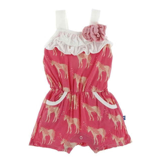 Print Bamboo Flower Romper with Pockets - Red Ginger Unicorns Baby One-Pieces