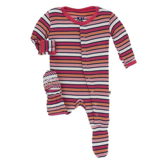 Print Bamboo Footie with Snaps - Botany Red Ginger Stripe Baby & Toddler Sleepwear