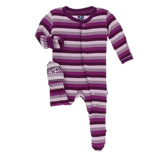 Print Bamboo Footie with Snaps - Coral Stripe Baby & Toddler Sleepwear